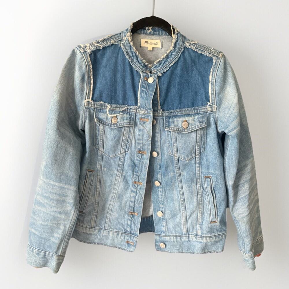 MADEWELL Western Denim Jacket Thunder Cloud G2083 Distressed Fitted sz L $128